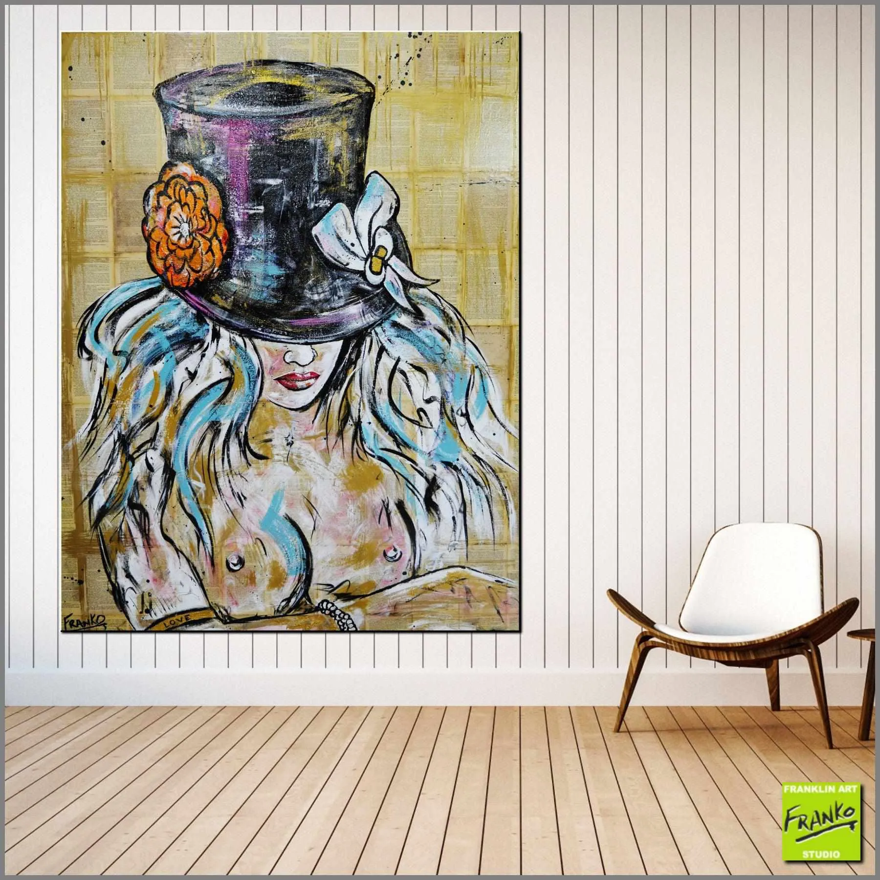 Steam Punk Girl 120cm x 150cm 50 Shades of Grey Nude Hat Vintage Book Pop art Painting (SOLD)