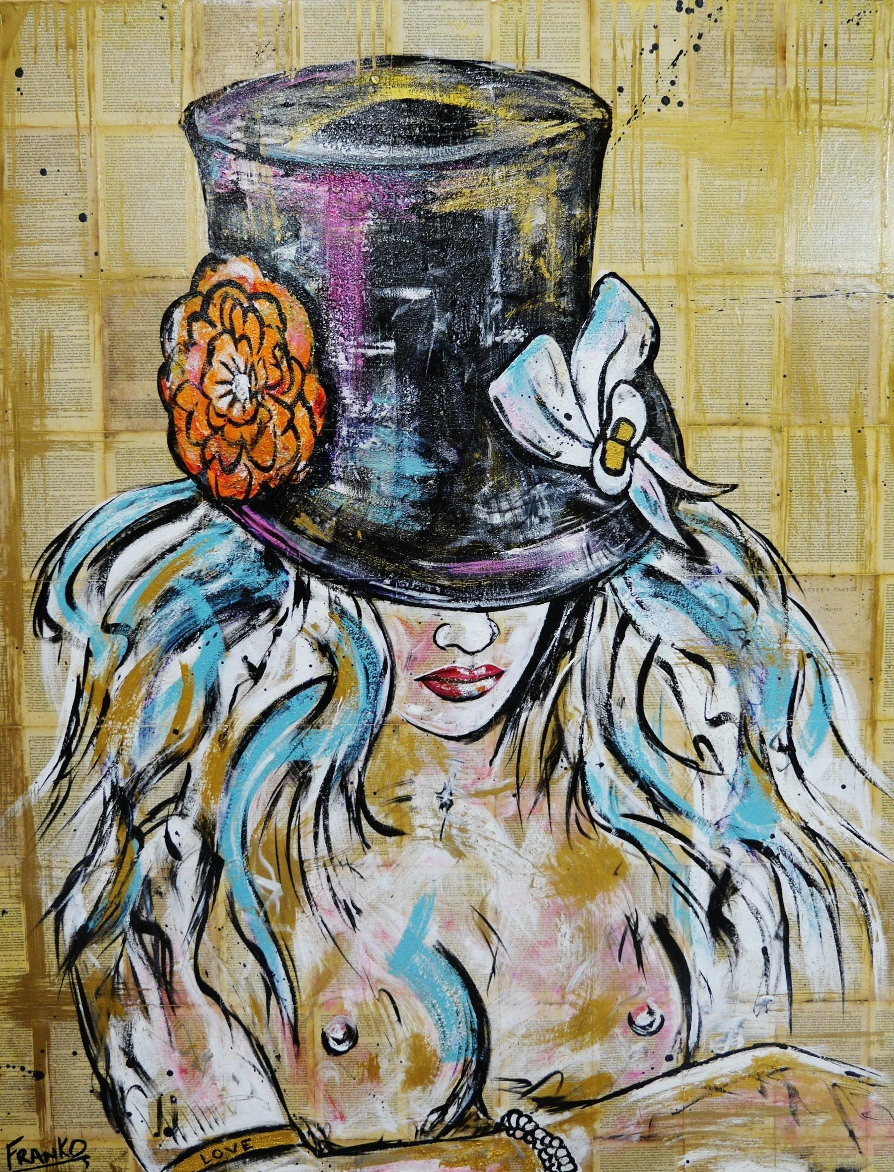 Steam Punk Girl 120cm x 150cm 50 Shades of Grey Nude Hat Vintage Book Pop art Painting (SOLD)