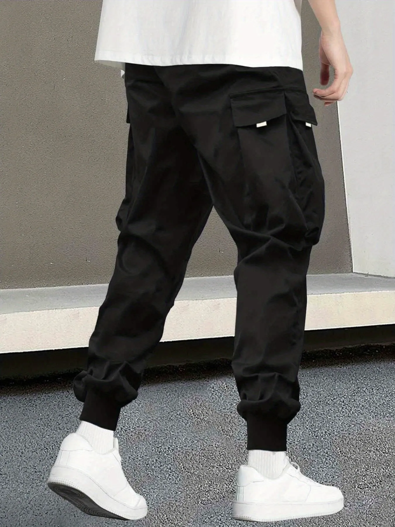 Street cargo pants with drawstring waist for men