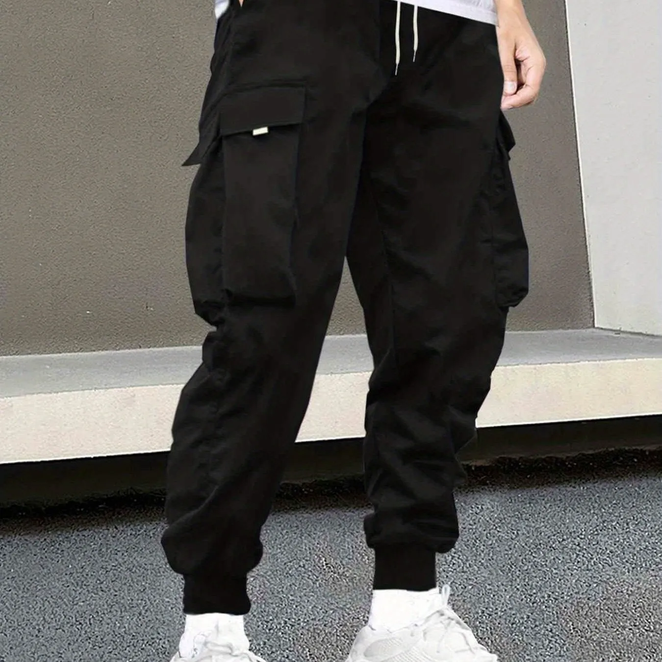 Street cargo pants with drawstring waist for men