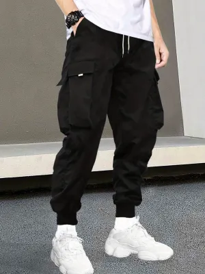 Street cargo pants with drawstring waist for men