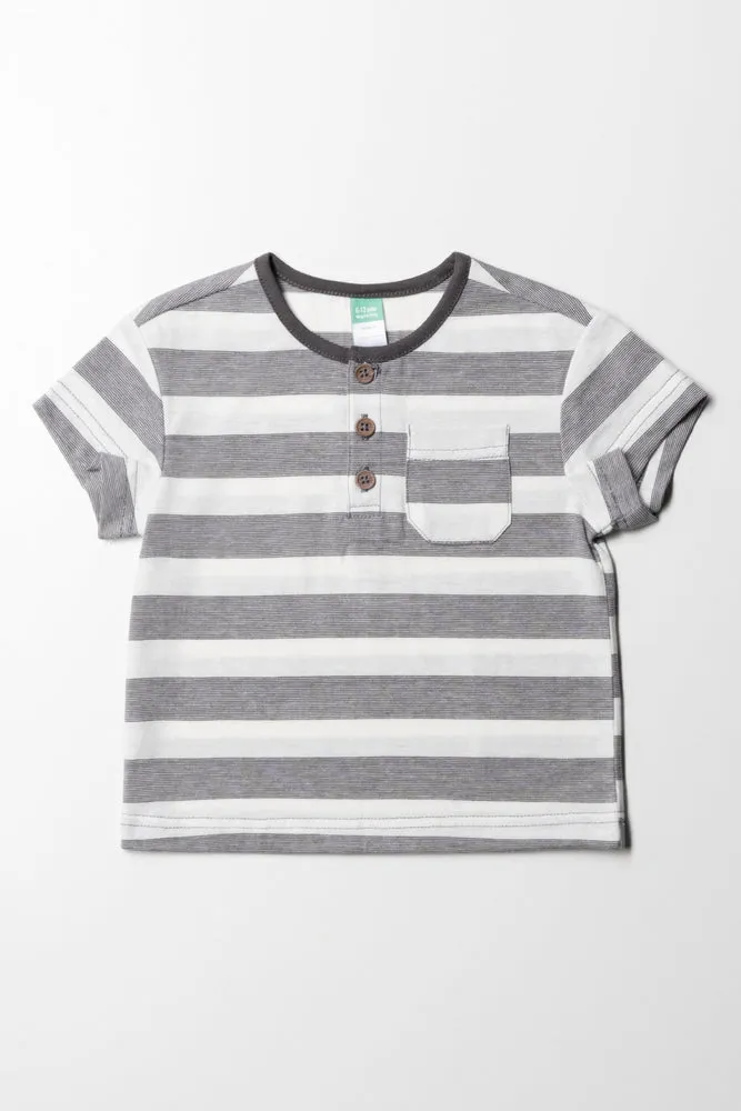 Stripe Henley T-Shirt Grey