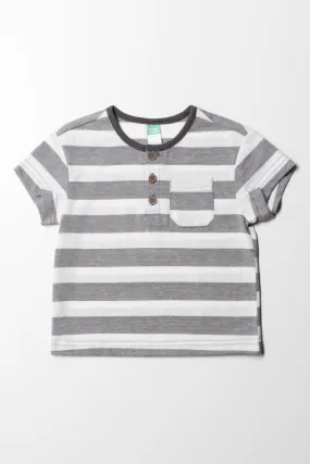 Stripe Henley T-Shirt Grey