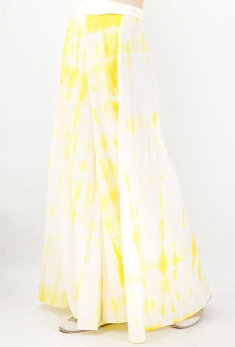 Summer Yellow And White Tie And Dye Cotton Palazzo