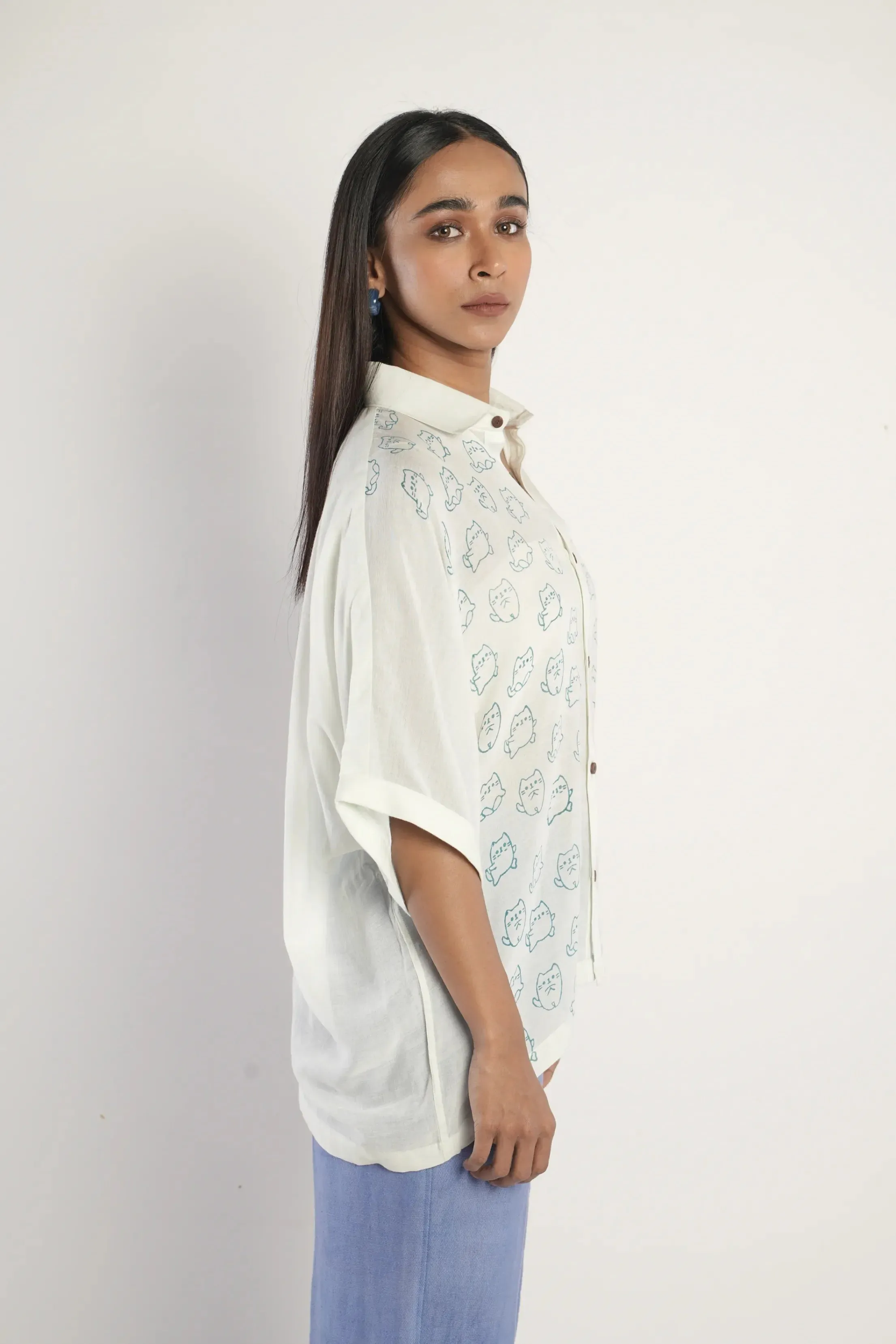 Sunset at Cat Island Handloom Bamboo Button Down Shirt Mint