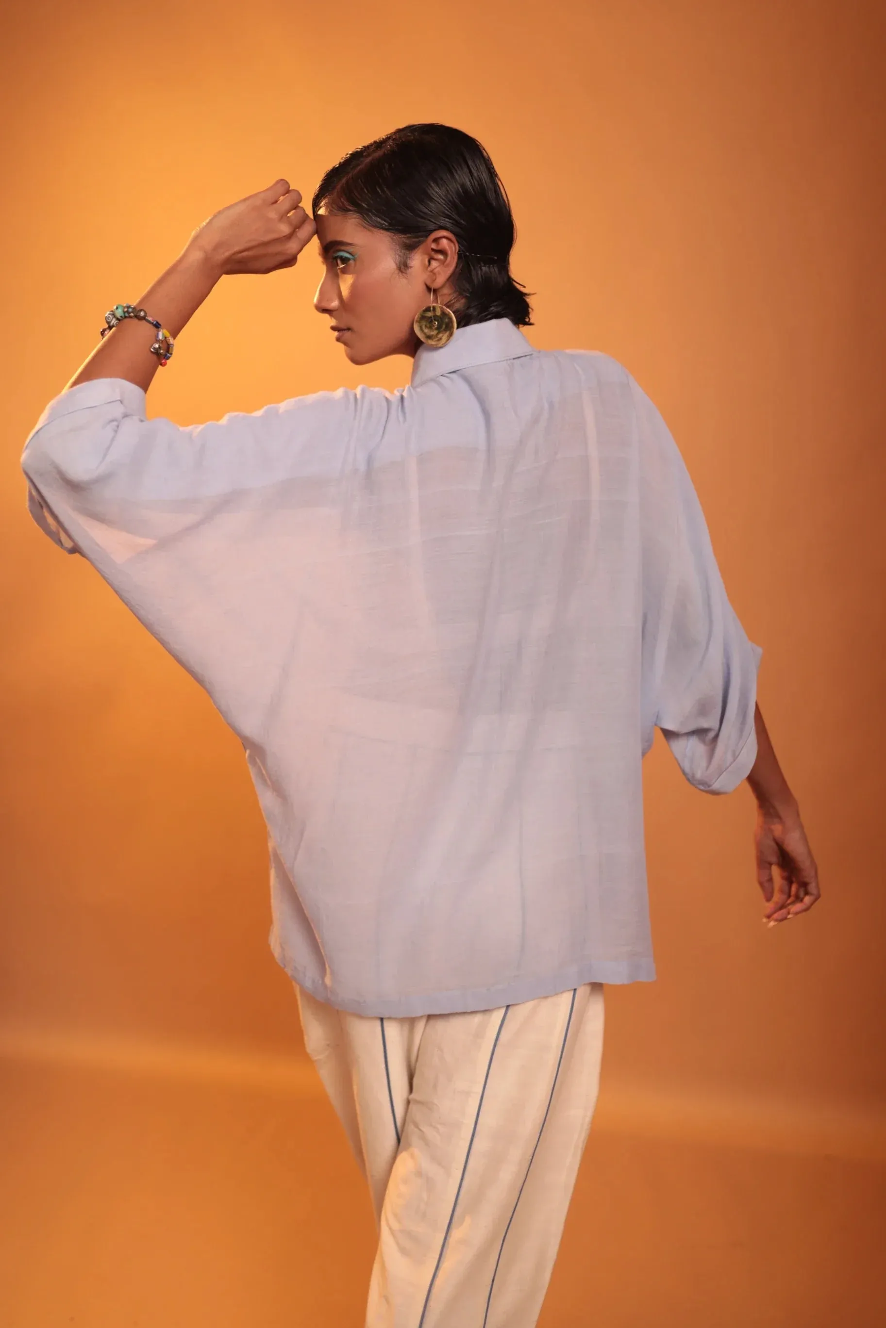 Sunset at Cat Island Handloom Bamboo Button Down Shirt Periwinkle Blue