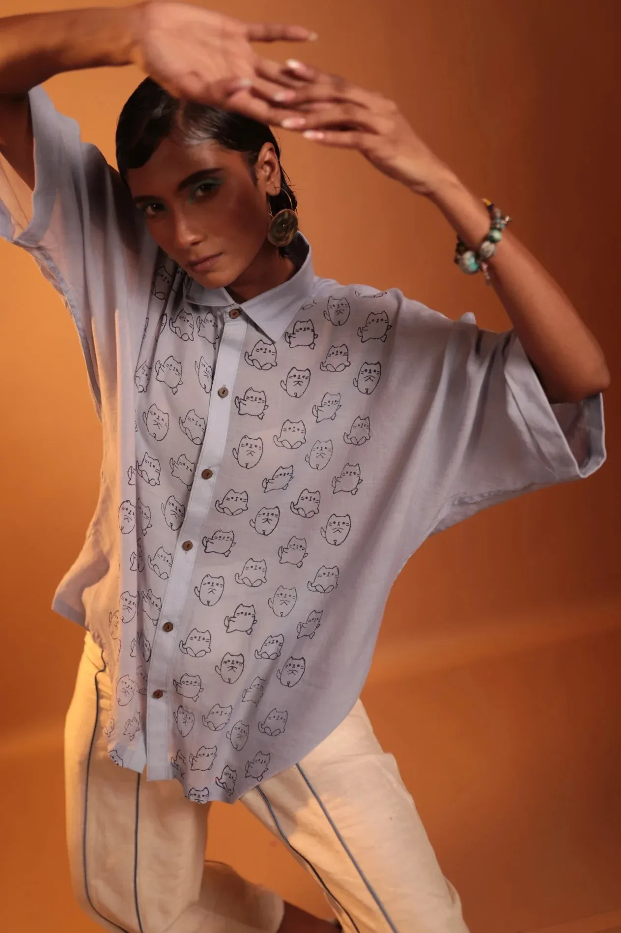 Sunset at Cat Island Handloom Bamboo Button Down Shirt Periwinkle Blue