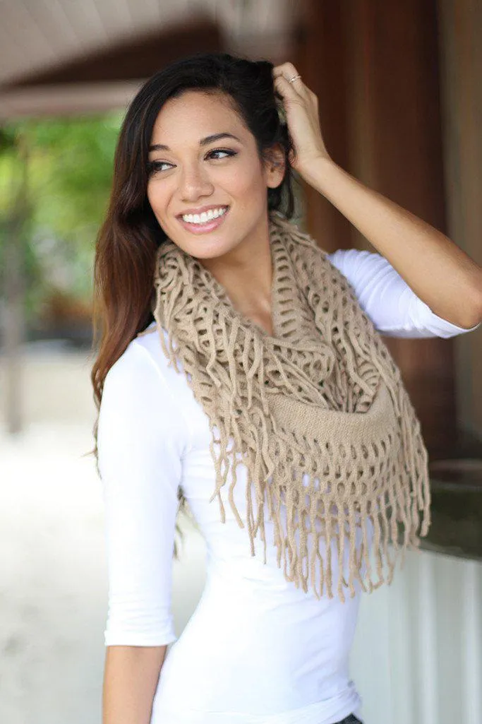 Taupe Infinity Fringe Scarf