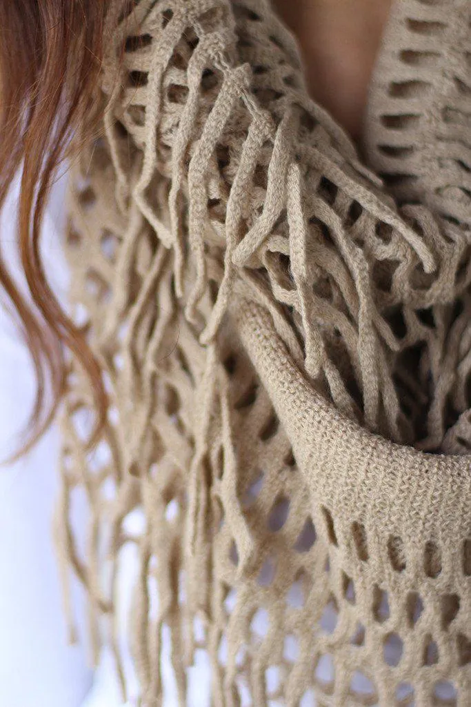 Taupe Infinity Fringe Scarf