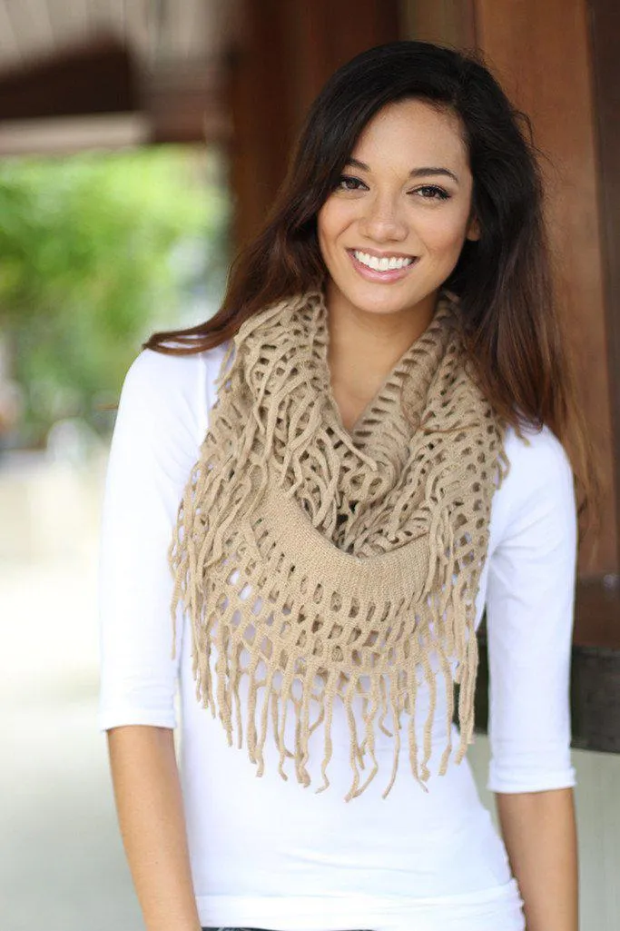 Taupe Infinity Fringe Scarf