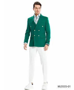 Tazio Green Double Breast Slim Fit Linen Sports Coat