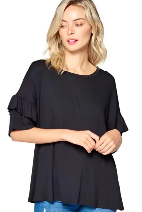 TEEK - PLUS SIZE SOLID RUFFLE SLEEVE TOP