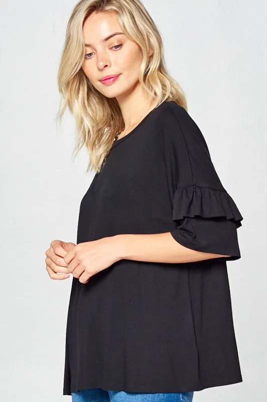 TEEK - PLUS SIZE SOLID RUFFLE SLEEVE TOP