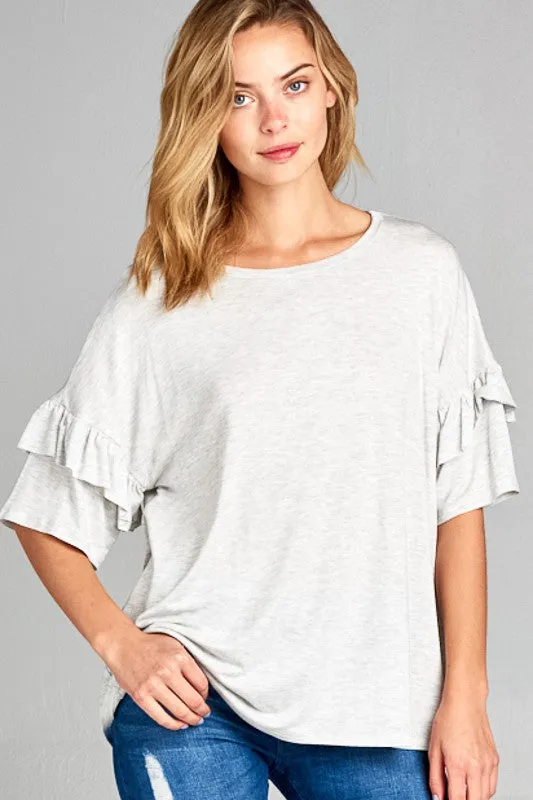 TEEK - PLUS SIZE SOLID RUFFLE SLEEVE TOP