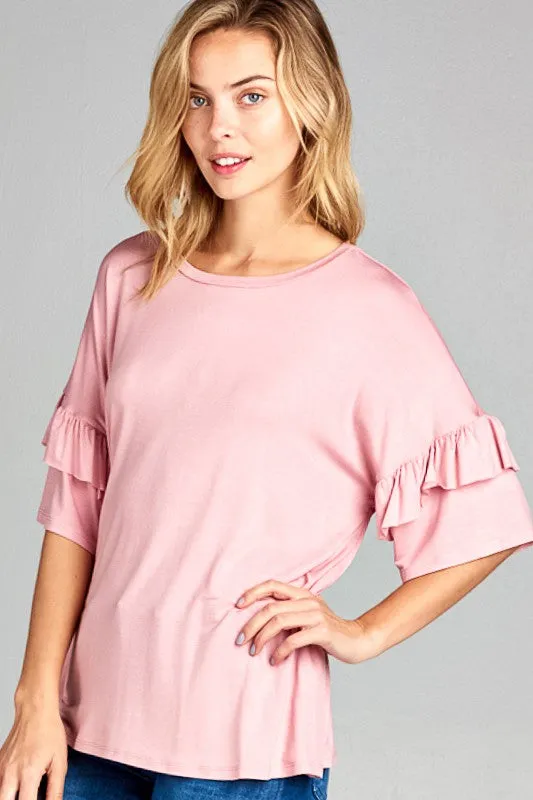 TEEK - PLUS SIZE SOLID RUFFLE SLEEVE TOP