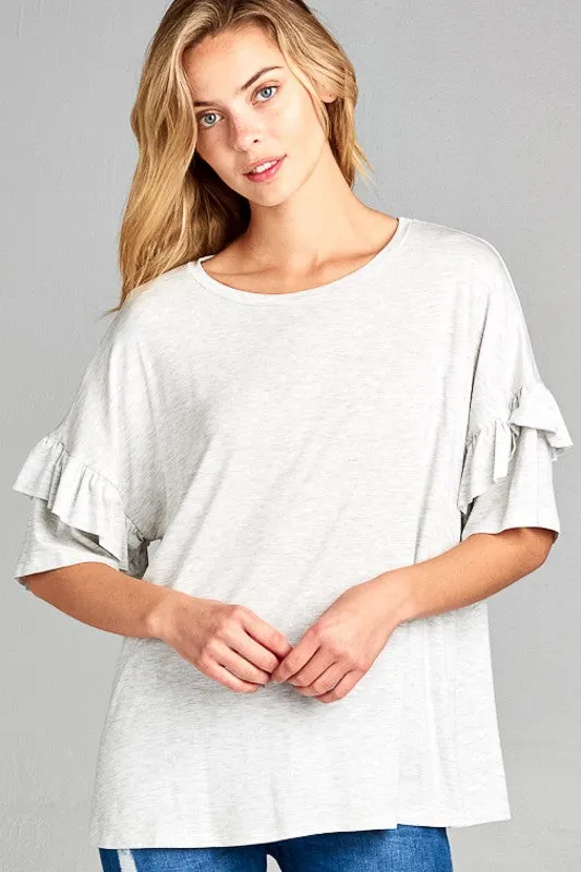 TEEK - PLUS SIZE SOLID RUFFLE SLEEVE TOP