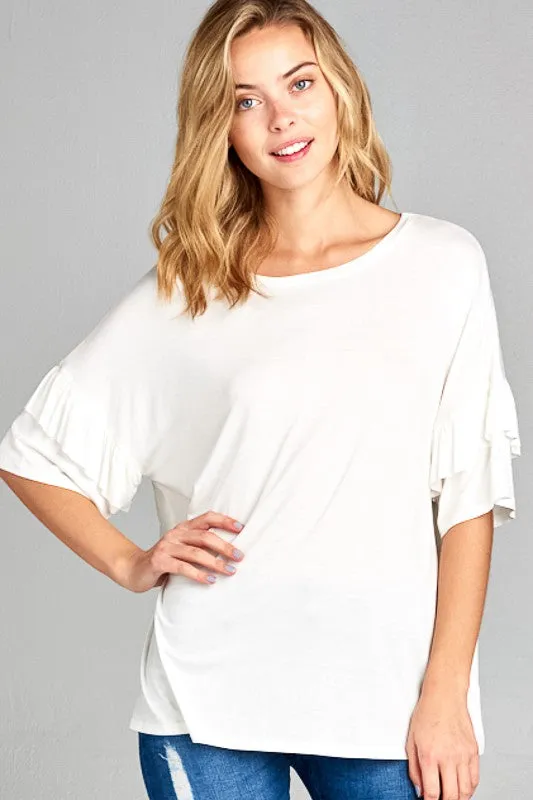 TEEK - PLUS SIZE SOLID RUFFLE SLEEVE TOP