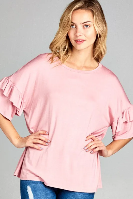 TEEK - PLUS SIZE SOLID RUFFLE SLEEVE TOP