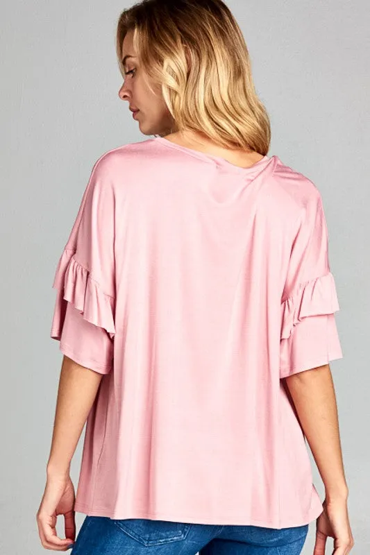 TEEK - PLUS SIZE SOLID RUFFLE SLEEVE TOP