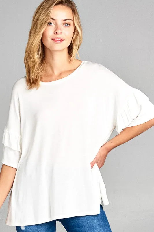 TEEK - PLUS SIZE SOLID RUFFLE SLEEVE TOP