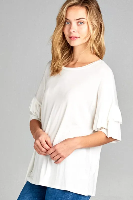 TEEK - PLUS SIZE SOLID RUFFLE SLEEVE TOP