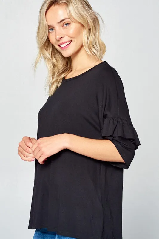 TEEK - PLUS SIZE SOLID RUFFLE SLEEVE TOP