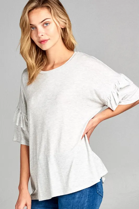 TEEK - PLUS SIZE SOLID RUFFLE SLEEVE TOP