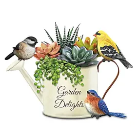 The Bradford Exchange "Garden Delights" Always In Bloom Succulent Planters with Sculpted Songbirds Table Centerpiece 6-inches