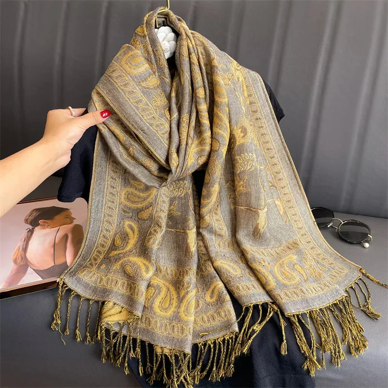 Thick Pashmina New Winter Warm Shawl Wrap Cashmere Scarf for Ladies - Neckerchief Poncho Stoles with Tassel Blanket Design 2024 - Ideal Gift for Women