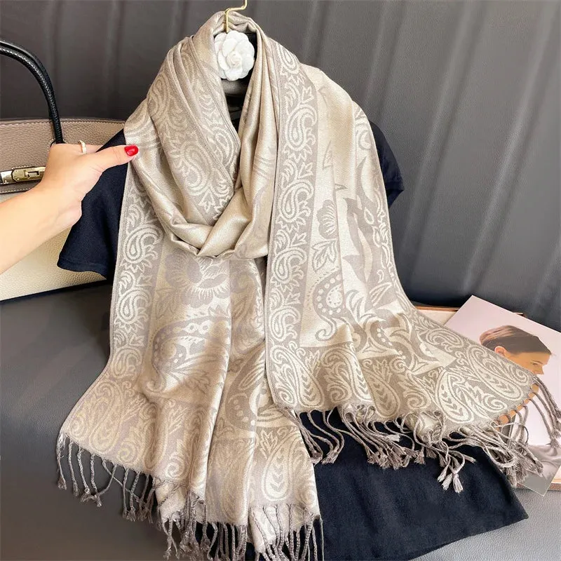 Thick Pashmina New Winter Warm Shawl Wrap Cashmere Scarf for Ladies - Neckerchief Poncho Stoles with Tassel Blanket Design 2024 - Ideal Gift for Women