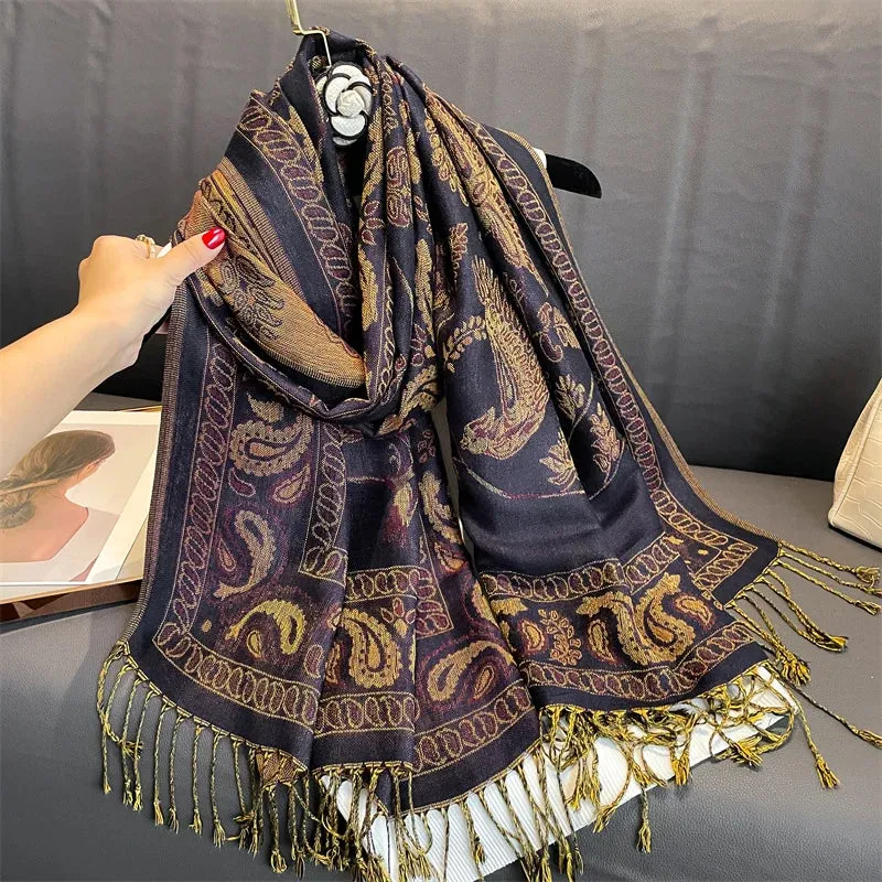 Thick Pashmina New Winter Warm Shawl Wrap Cashmere Scarf for Ladies - Neckerchief Poncho Stoles with Tassel Blanket Design 2024 - Ideal Gift for Women