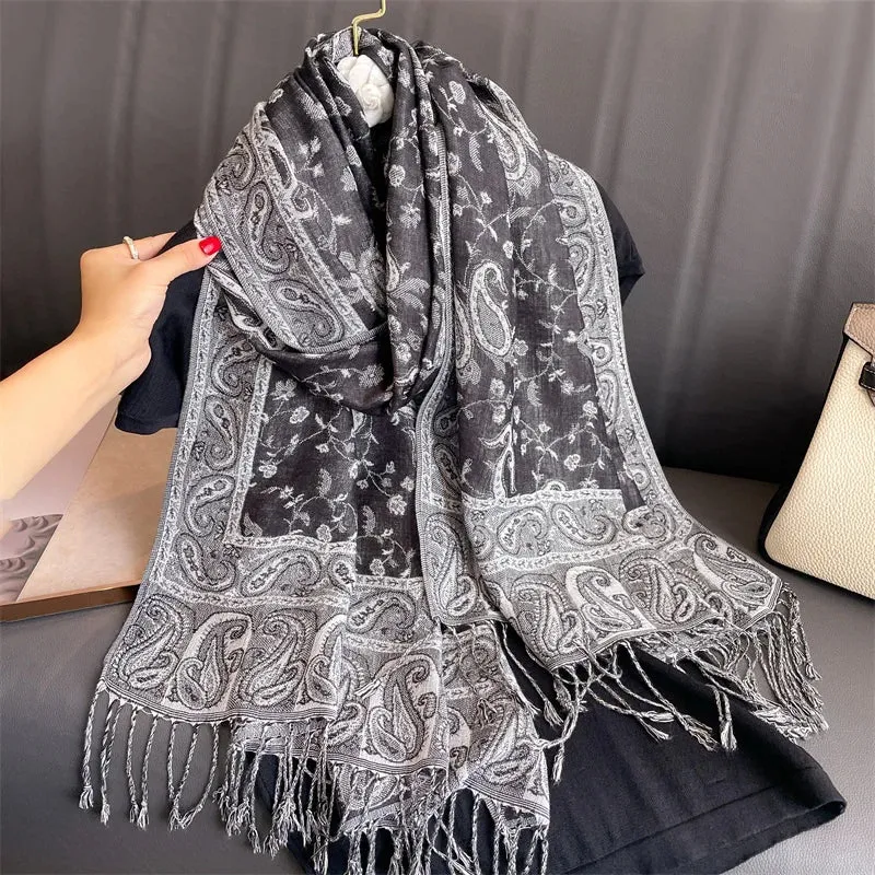 Thick Pashmina New Winter Warm Shawl Wrap Cashmere Scarf for Ladies - Neckerchief Poncho Stoles with Tassel Blanket Design 2024 - Ideal Gift for Women