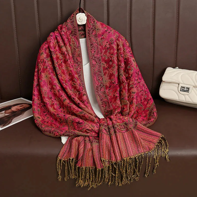 Thick Pashmina New Winter Warm Shawl Wrap Cashmere Scarf for Ladies - Neckerchief Poncho Stoles with Tassel Blanket Design 2024 - Ideal Gift for Women