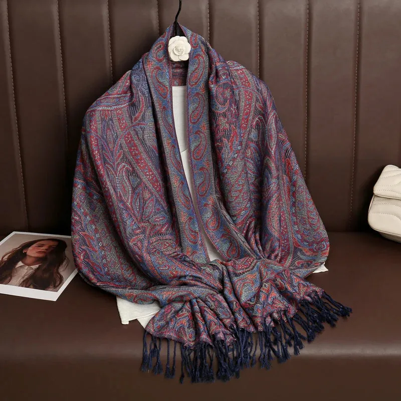 Thick Pashmina New Winter Warm Shawl Wrap Cashmere Scarf for Ladies - Neckerchief Poncho Stoles with Tassel Blanket Design 2024 - Ideal Gift for Women