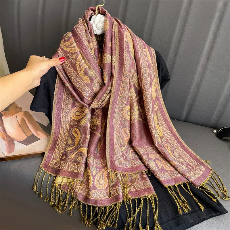 Thick Pashmina New Winter Warm Shawl Wrap Cashmere Scarf for Ladies - Neckerchief Poncho Stoles with Tassel Blanket Design 2024 - Ideal Gift for Women