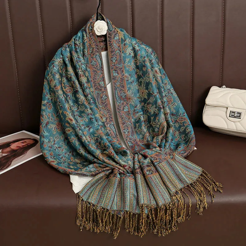 Thick Pashmina New Winter Warm Shawl Wrap Cashmere Scarf for Ladies - Neckerchief Poncho Stoles with Tassel Blanket Design 2024 - Ideal Gift for Women