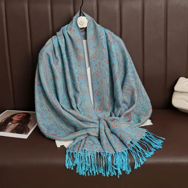 Thick Pashmina New Winter Warm Shawl Wrap Cashmere Scarf for Ladies - Neckerchief Poncho Stoles with Tassel Blanket Design 2024 - Ideal Gift for Women