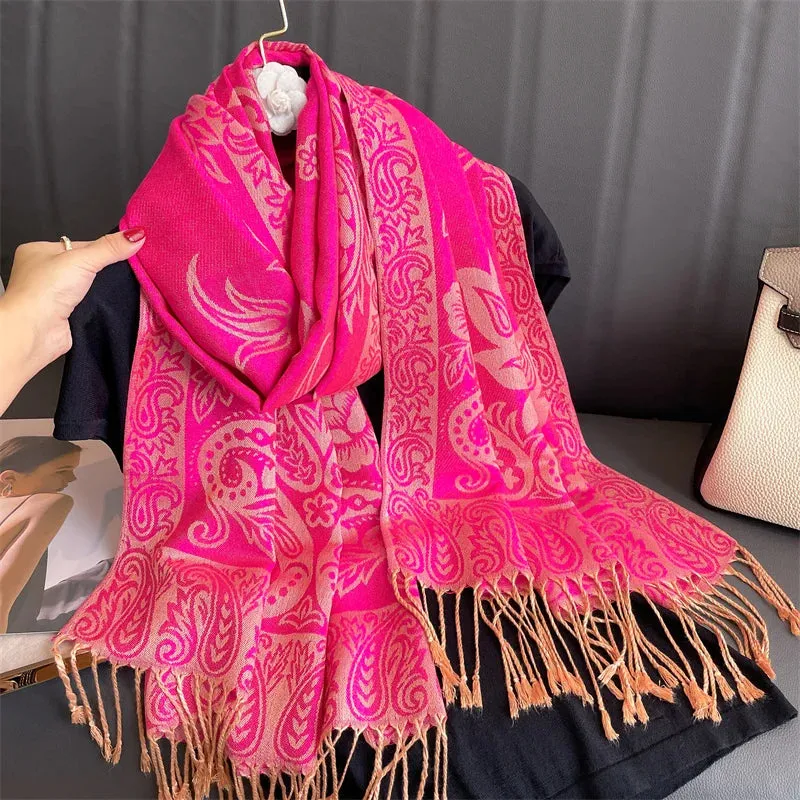 Thick Pashmina New Winter Warm Shawl Wrap Cashmere Scarf for Ladies - Neckerchief Poncho Stoles with Tassel Blanket Design 2024 - Ideal Gift for Women