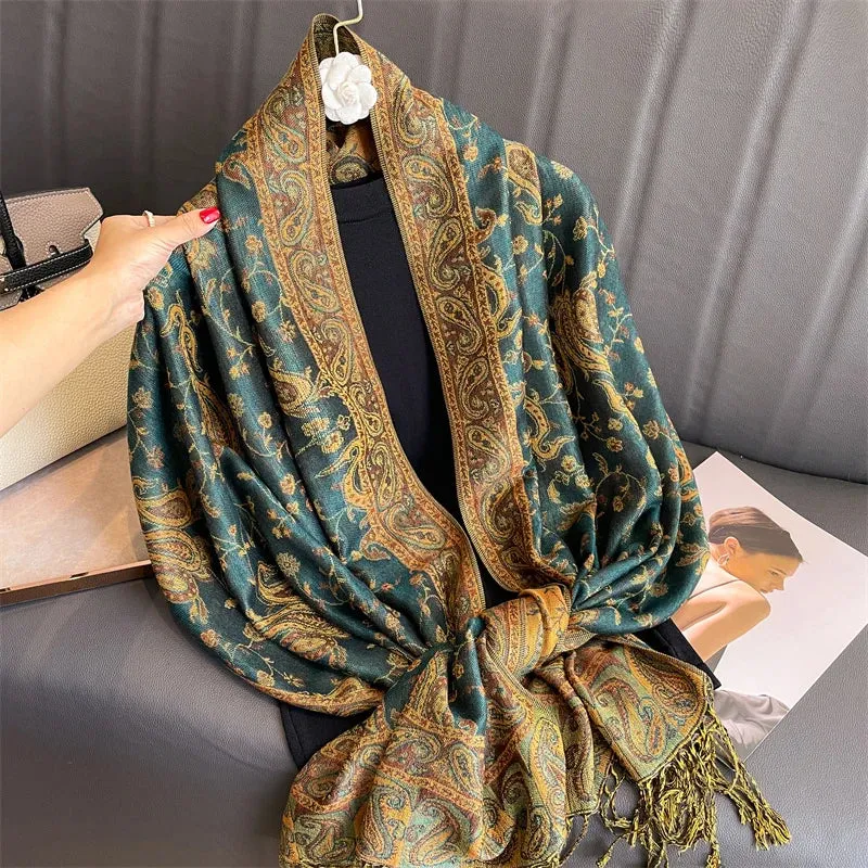 Thick Pashmina New Winter Warm Shawl Wrap Cashmere Scarf for Ladies - Neckerchief Poncho Stoles with Tassel Blanket Design 2024 - Ideal Gift for Women