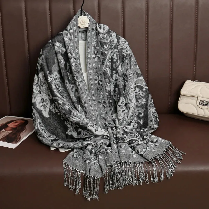 Thick Pashmina New Winter Warm Shawl Wrap Cashmere Scarf for Ladies - Neckerchief Poncho Stoles with Tassel Blanket Design 2024 - Ideal Gift for Women