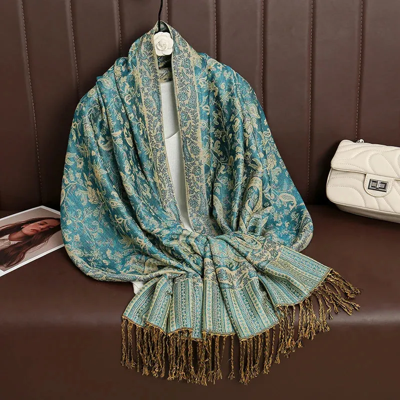 Thick Pashmina New Winter Warm Shawl Wrap Cashmere Scarf for Ladies - Neckerchief Poncho Stoles with Tassel Blanket Design 2024 - Ideal Gift for Women