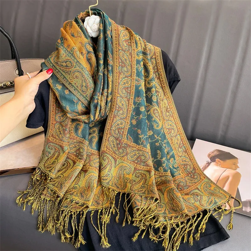 Thick Pashmina New Winter Warm Shawl Wrap Cashmere Scarf for Ladies - Neckerchief Poncho Stoles with Tassel Blanket Design 2024 - Ideal Gift for Women