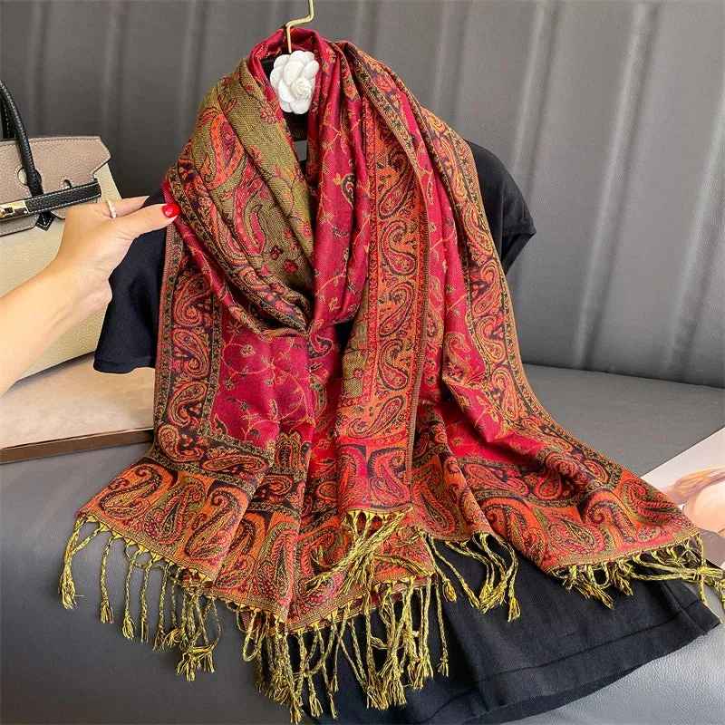 Thick Pashmina New Winter Warm Shawl Wrap Cashmere Scarf for Ladies - Neckerchief Poncho Stoles with Tassel Blanket Design 2024 - Ideal Gift for Women