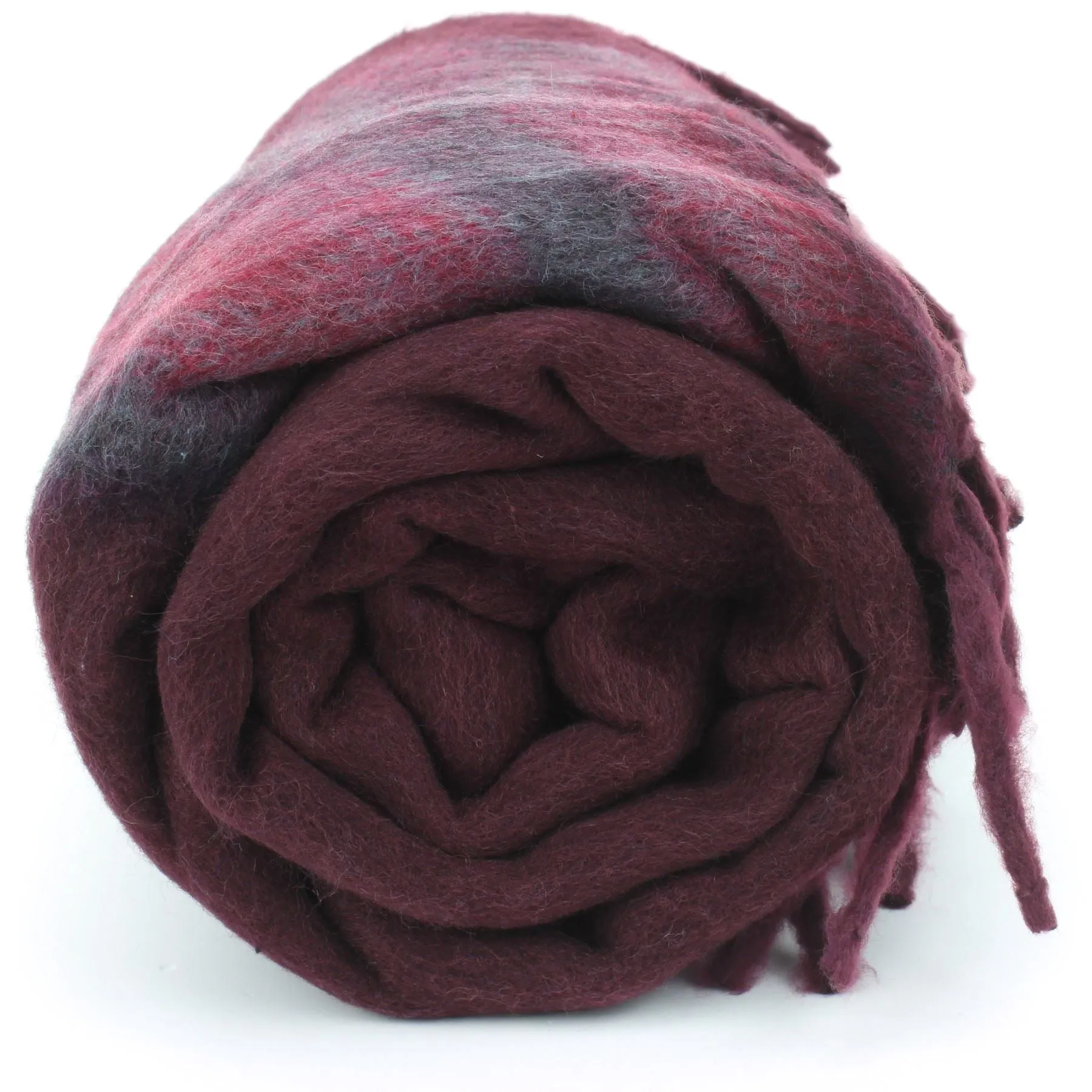 Tibetan Wool Blend Shawl Blanket - Maroon with Maroon & Grey Reverse