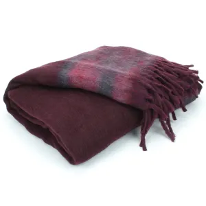 Tibetan Wool Blend Shawl Blanket - Maroon with Maroon & Grey Reverse