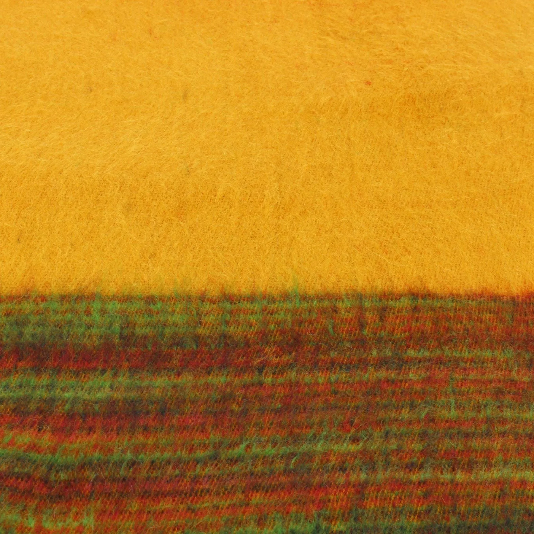 Tibetan Wool Blend Shawl Blanket - Mustard with Green & Red Reverse