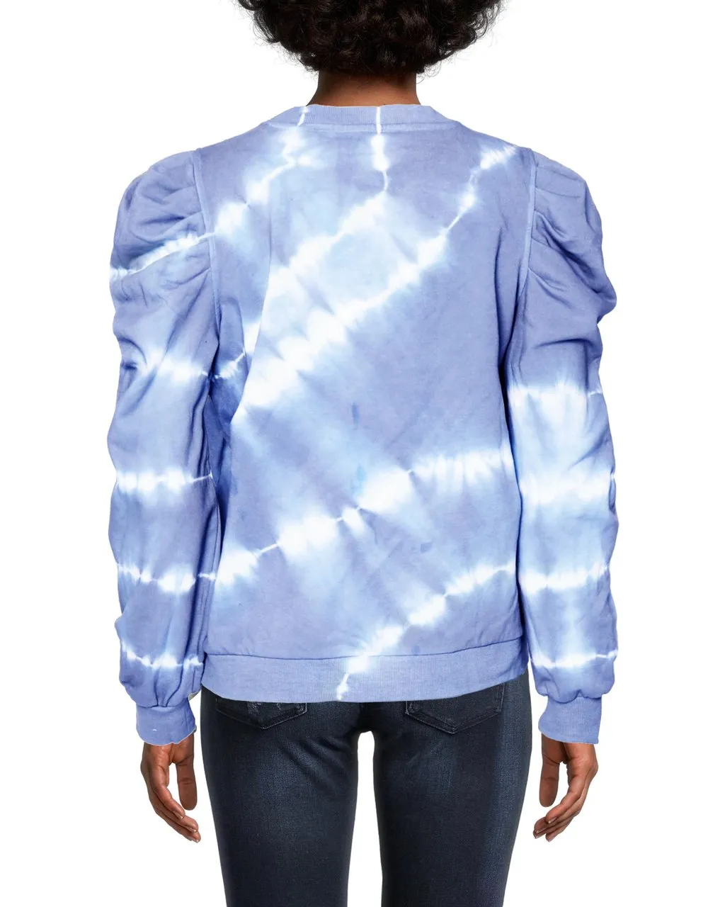 TIE DYE PUFF SLEEVE CREW NECK SWEATSHIRT in BLUE