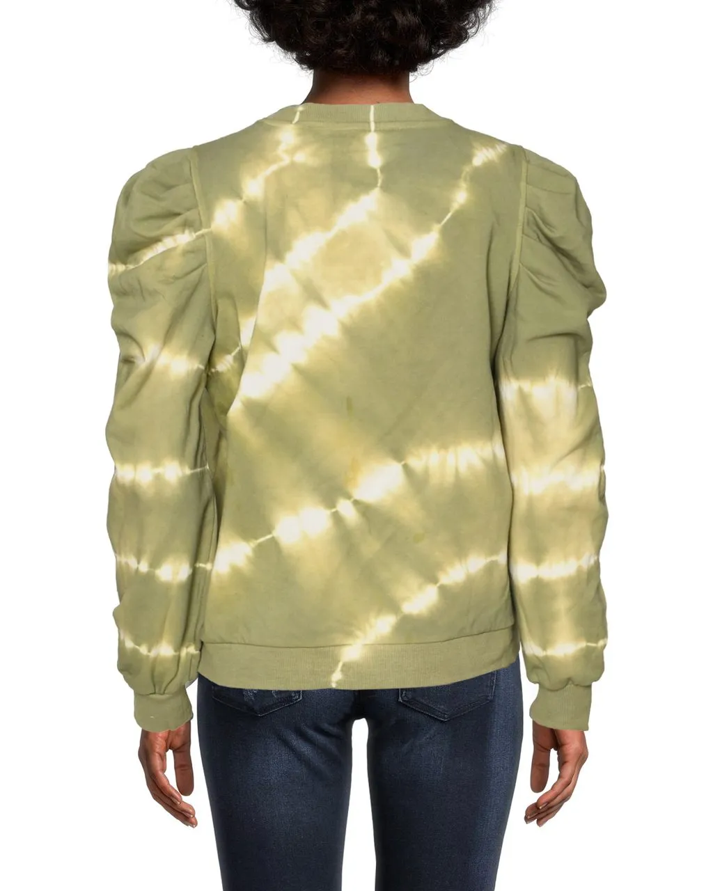 Tie Dye Puff Sleeve Crew Neck Sweatshirt In Olive