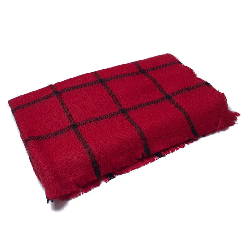 Unisex Transitional Checked Plaid Check Fringe Scarf