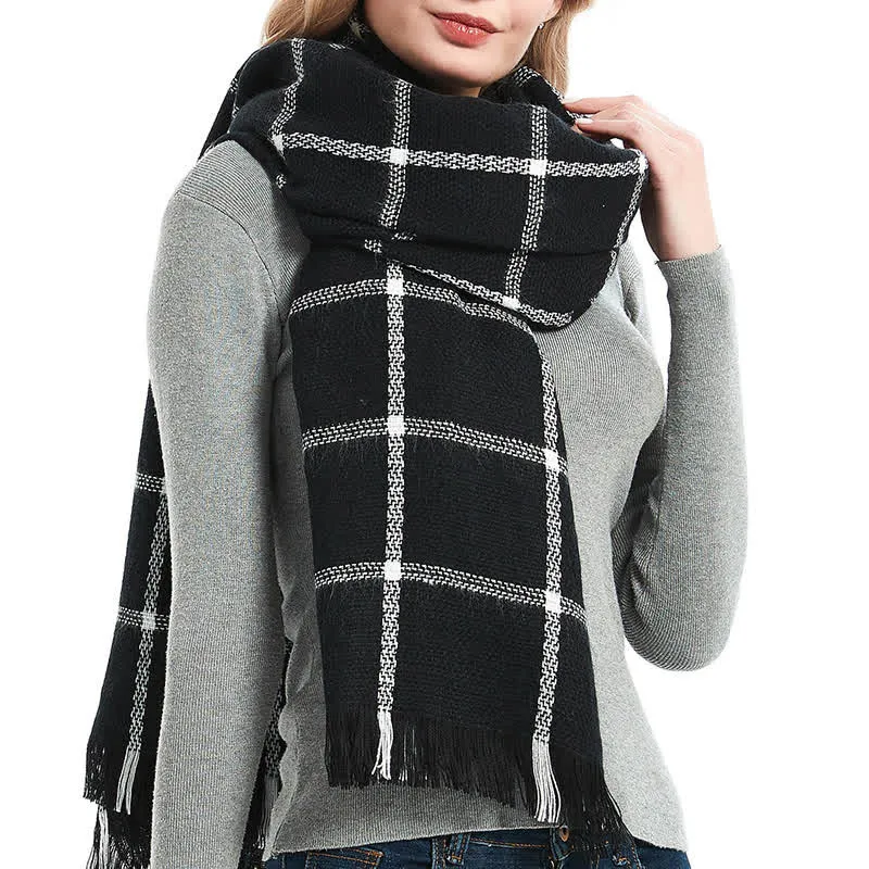 Unisex Transitional Checked Plaid Check Fringe Scarf